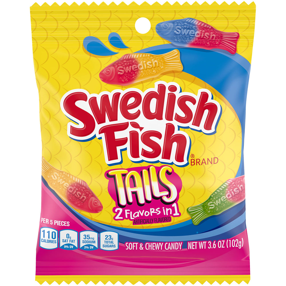 SWEDISH FISH Tails packaging with bag visuals signals easy grab-and-go treats