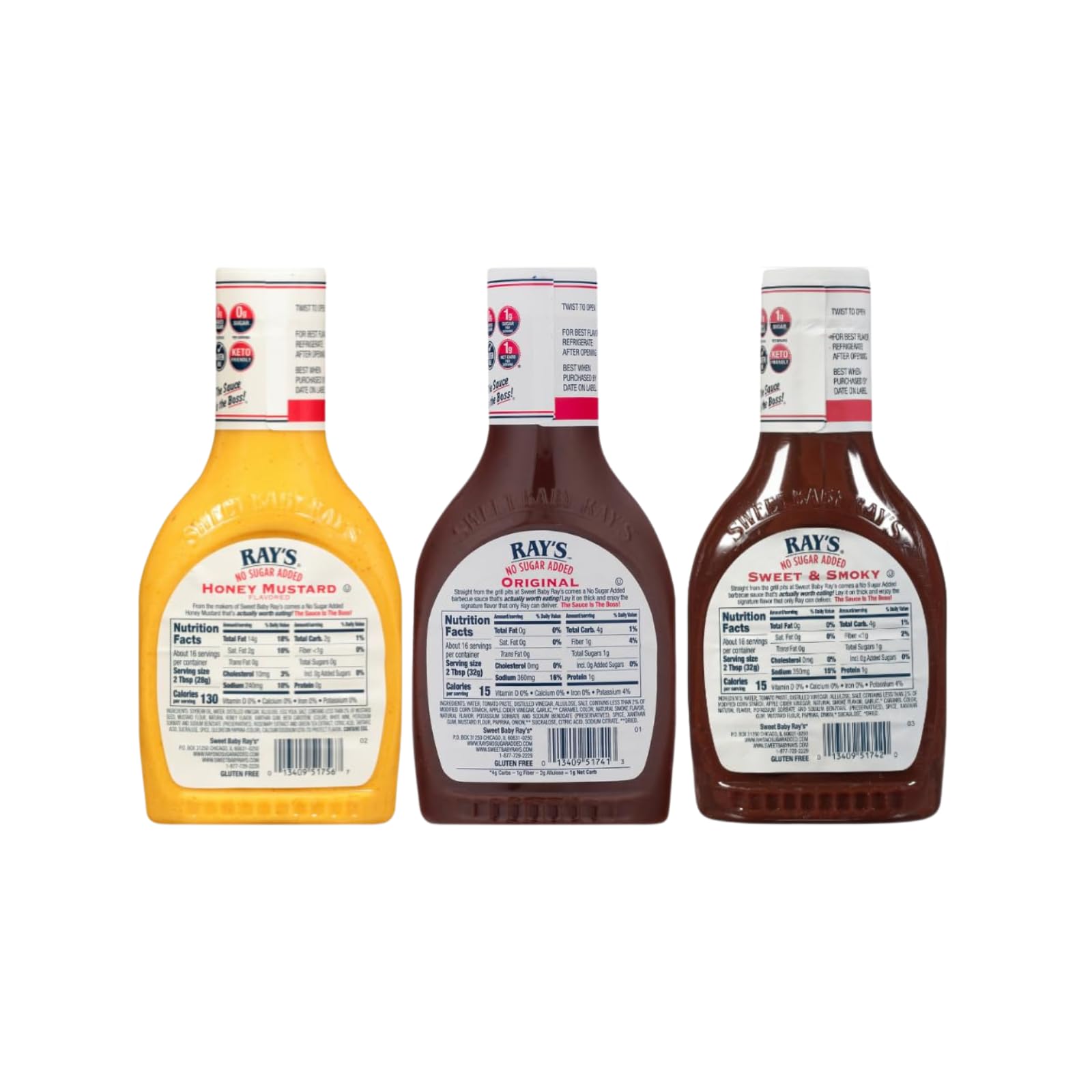Sweet Baby Ray's Hickory Spicy BBQ sauce bottle with smoky kick.