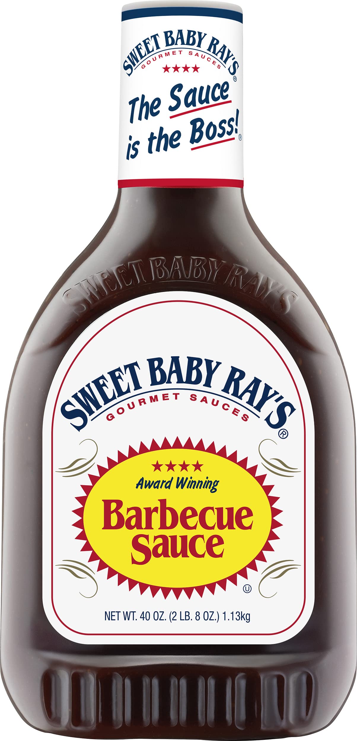 Sweet Baby Ray's 40oz bottle viewed from the front, ideal for grilling flavor