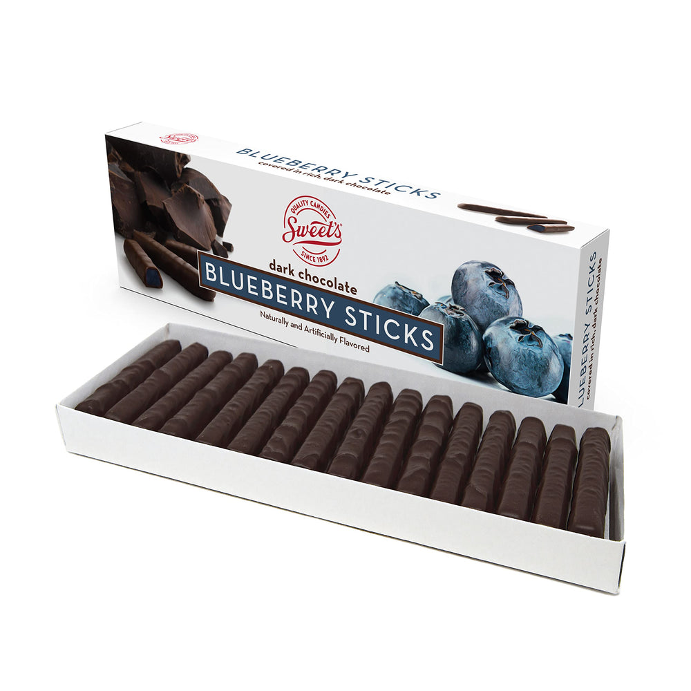 Sweet Candy Company blueberry sticks packaging close-up, premium gift idea.