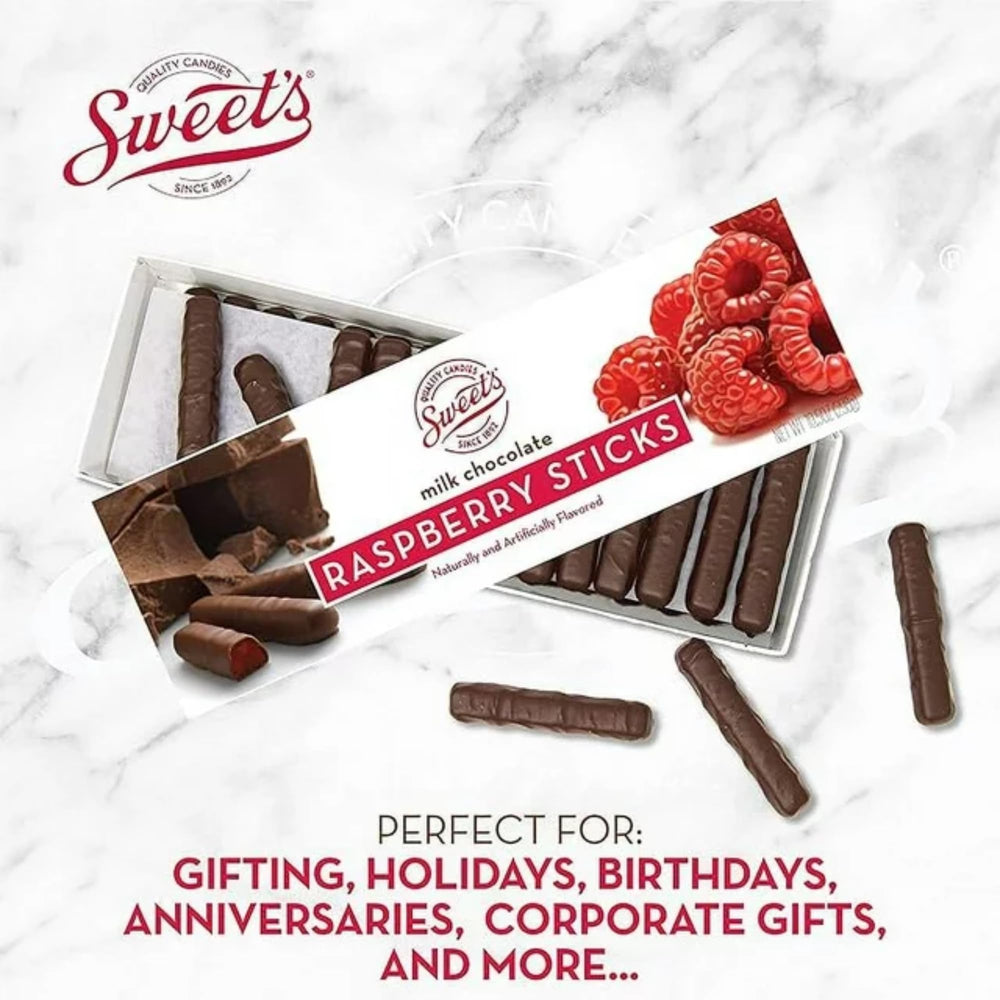 Sweet Candy Company milk chocolate-coated sticks showcase indulgent contrast of chocolate and fruit.