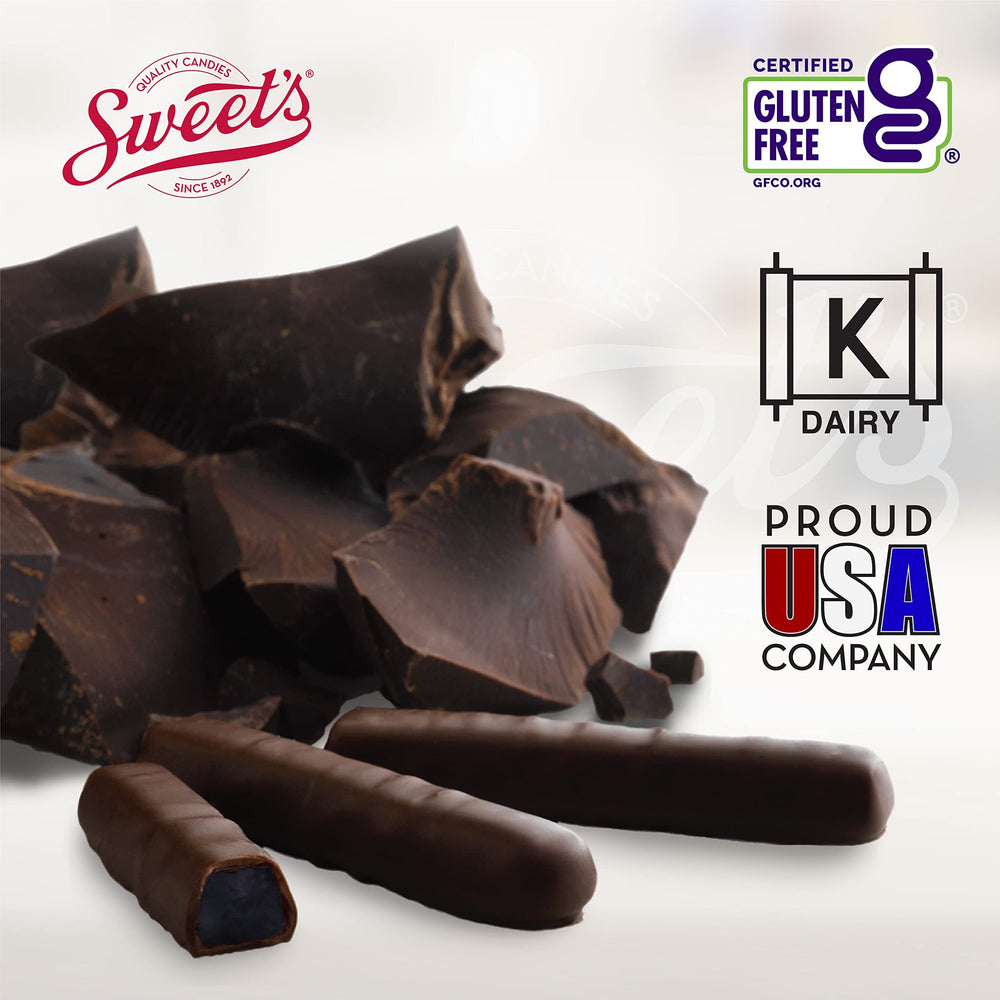 Close-up of chocolate-coated sticks by Sweet Candy Company, rich flavor in each bite