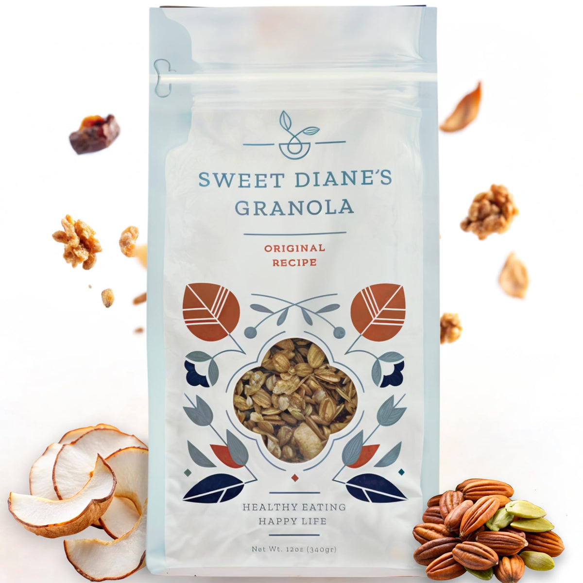 Sweet Diane’s Granola ingredients bowl with oats and seeds for a wholesome breakfast crunch.