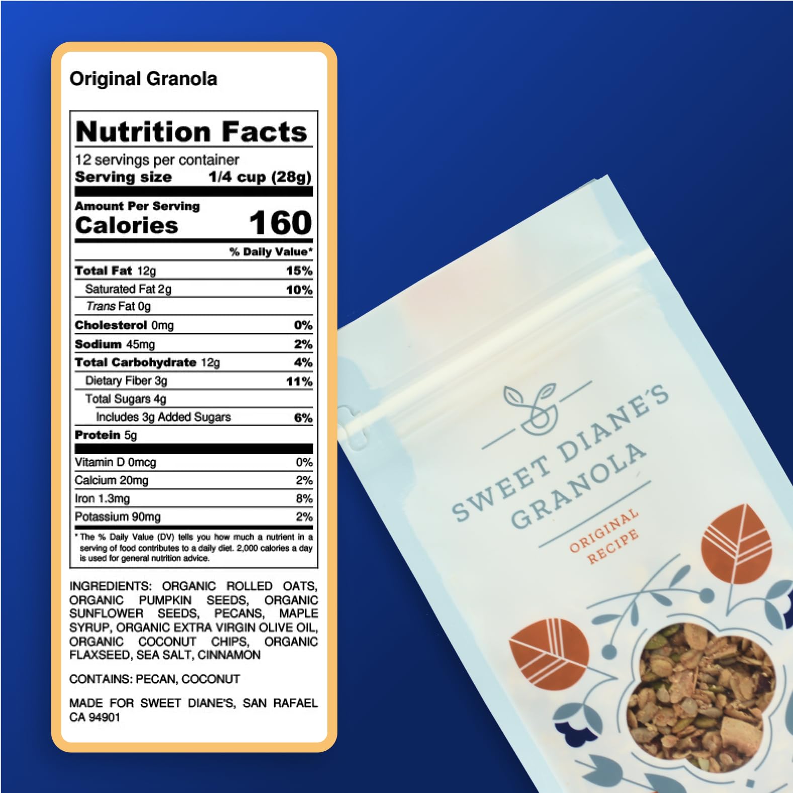 Sweet Diane’s Granola high-protein and fiber option for sustained energy.