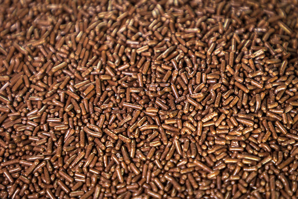 Sweet Eva’s chocolate sprinkles close-up reveal tiny crunchy chocolate gems.