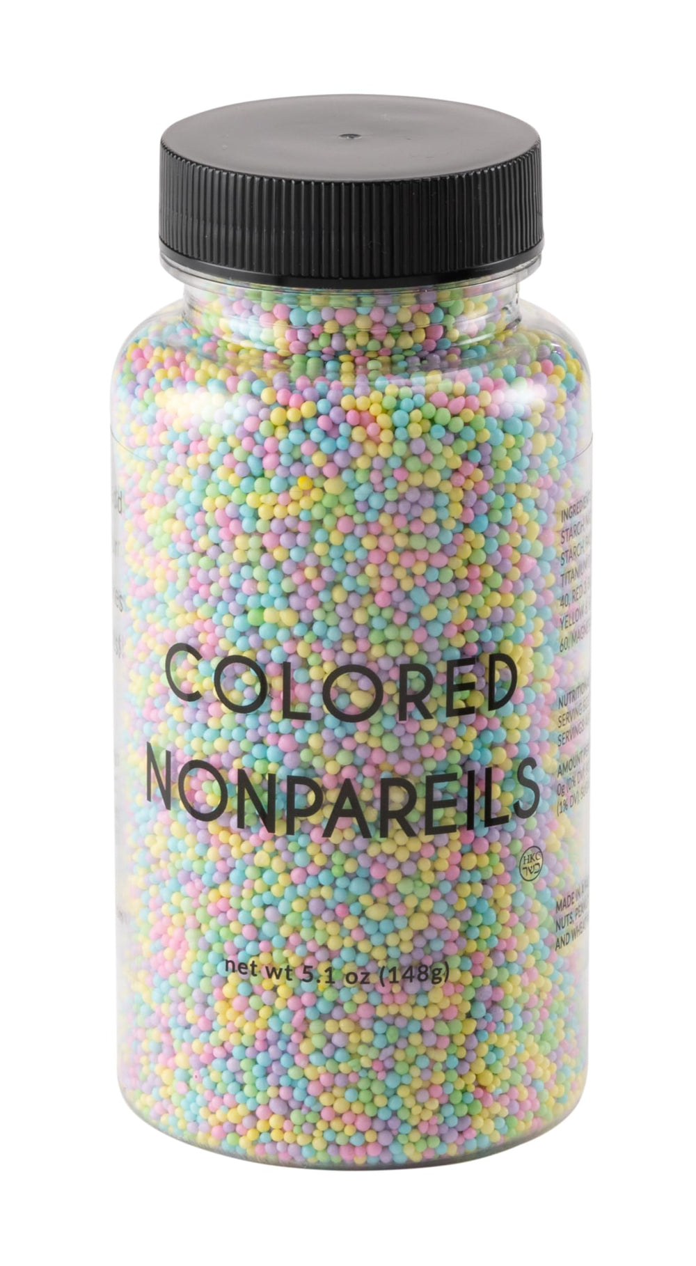 Sweet Eva's Fairy Lane colored nonpareils in a jar for vibrant cake decorating