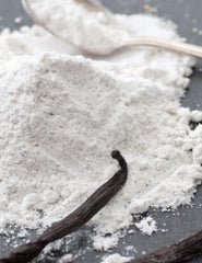 Sweet Eva’s vanilla powder jar showcases versatile flavor for desserts and hot drinks.