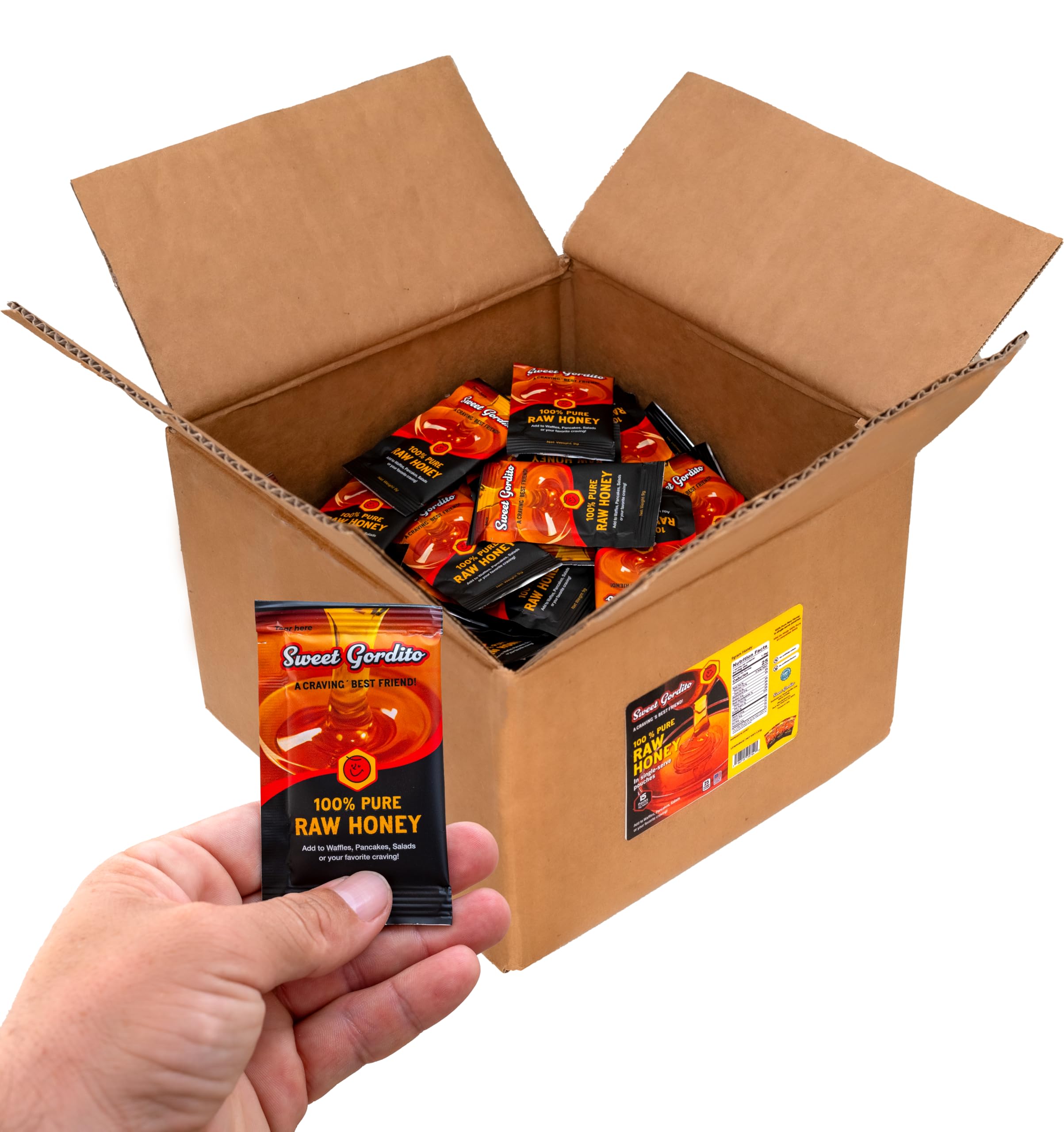 Sweet Gordito 60-pack honey packets, ideal for daily coffee rituals.