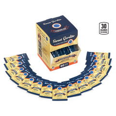 Sweet Gordito packets poured into hot coffee for creamy sweetness