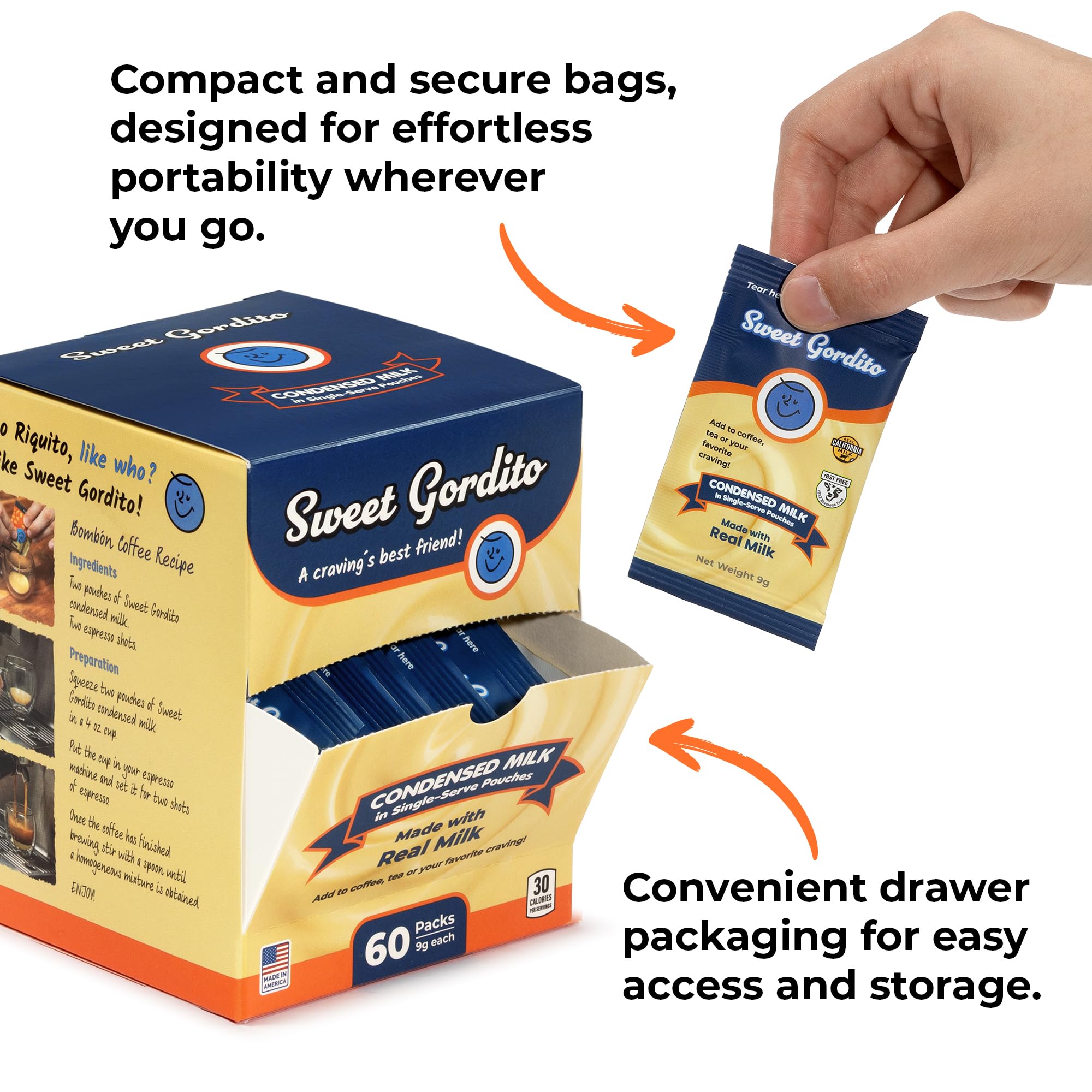 Sweet Gordito USA-made condensed milk packets with simple ingredients