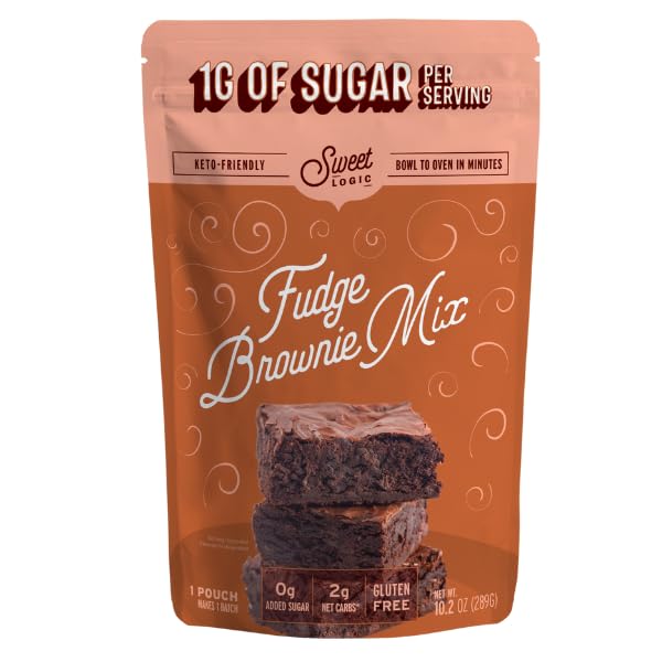 Sweet Logic Keto Fudge Brownie packaging highlights gluten-free, low-sugar indulgence.