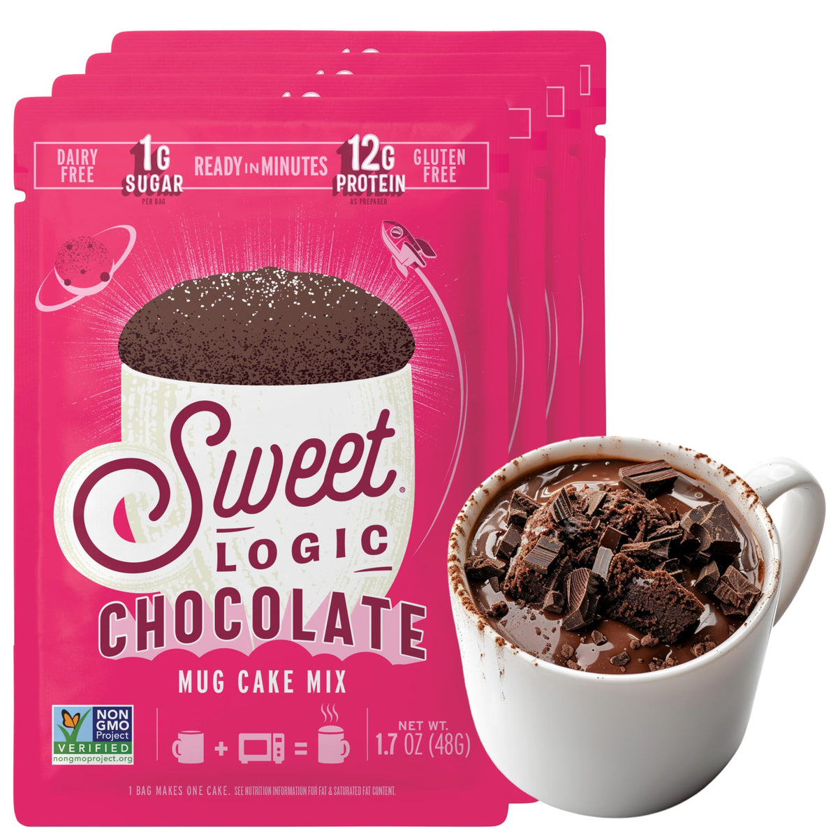 Sweet Logic Triple Chocolate Fudge mug cake mix—gluten-free and keto-friendly indulgence.