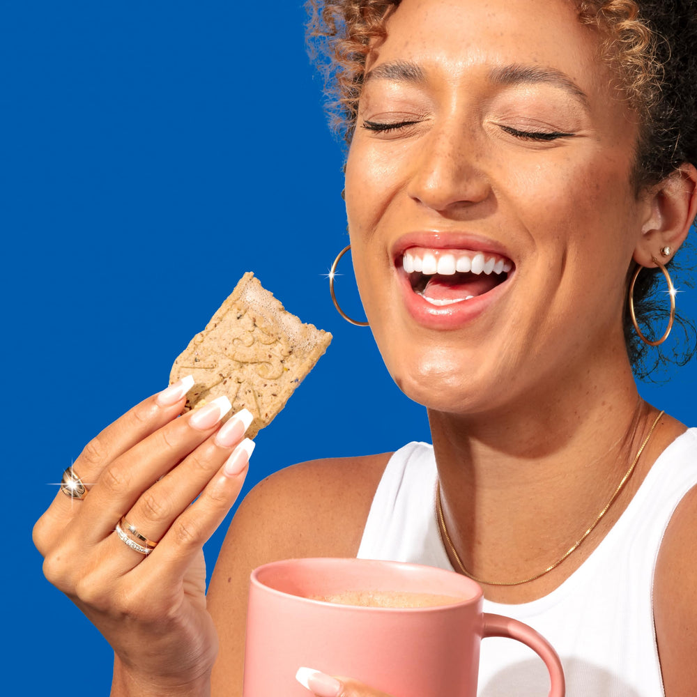 Sweet Loren's gluten-free vegan blueberry breakfast biscuits package on a kitchen counter conveys convenience