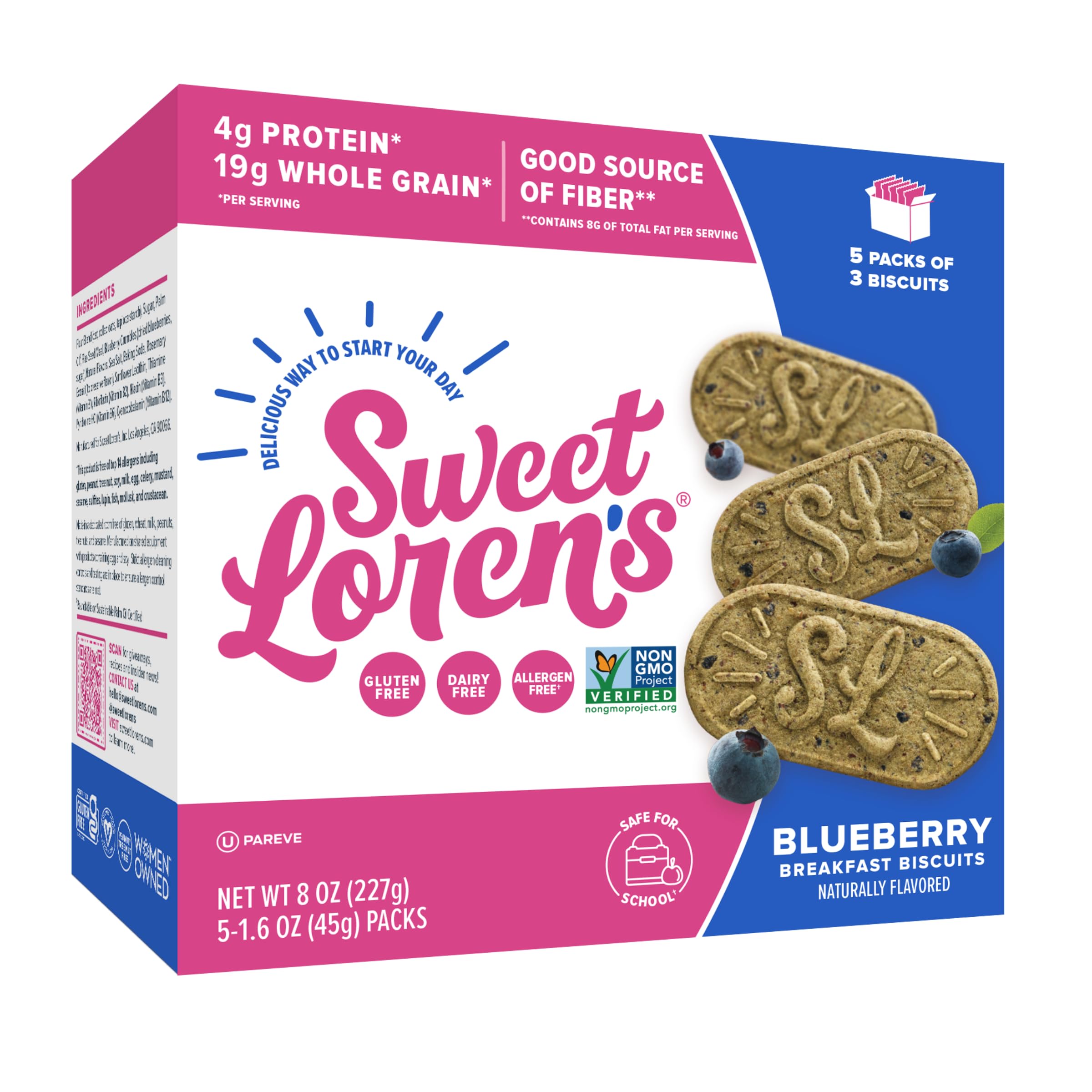 Sweet Loren's gluten-free vegan blueberry breakfast biscuits packshot for quick mornings