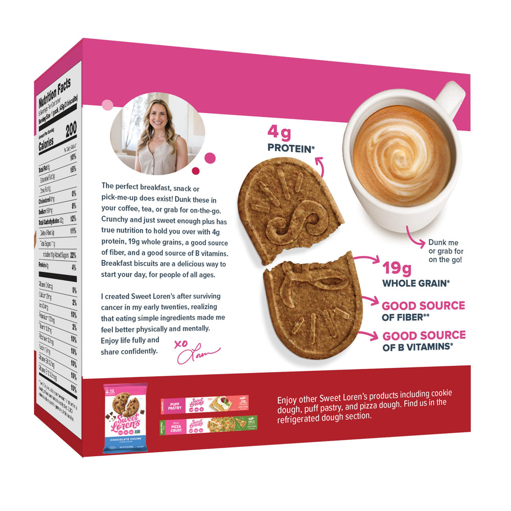 Sweet Loren's gluten-free vegan cinnamon sugar breakfast biscuit closeup emphasizes quality ingredients.