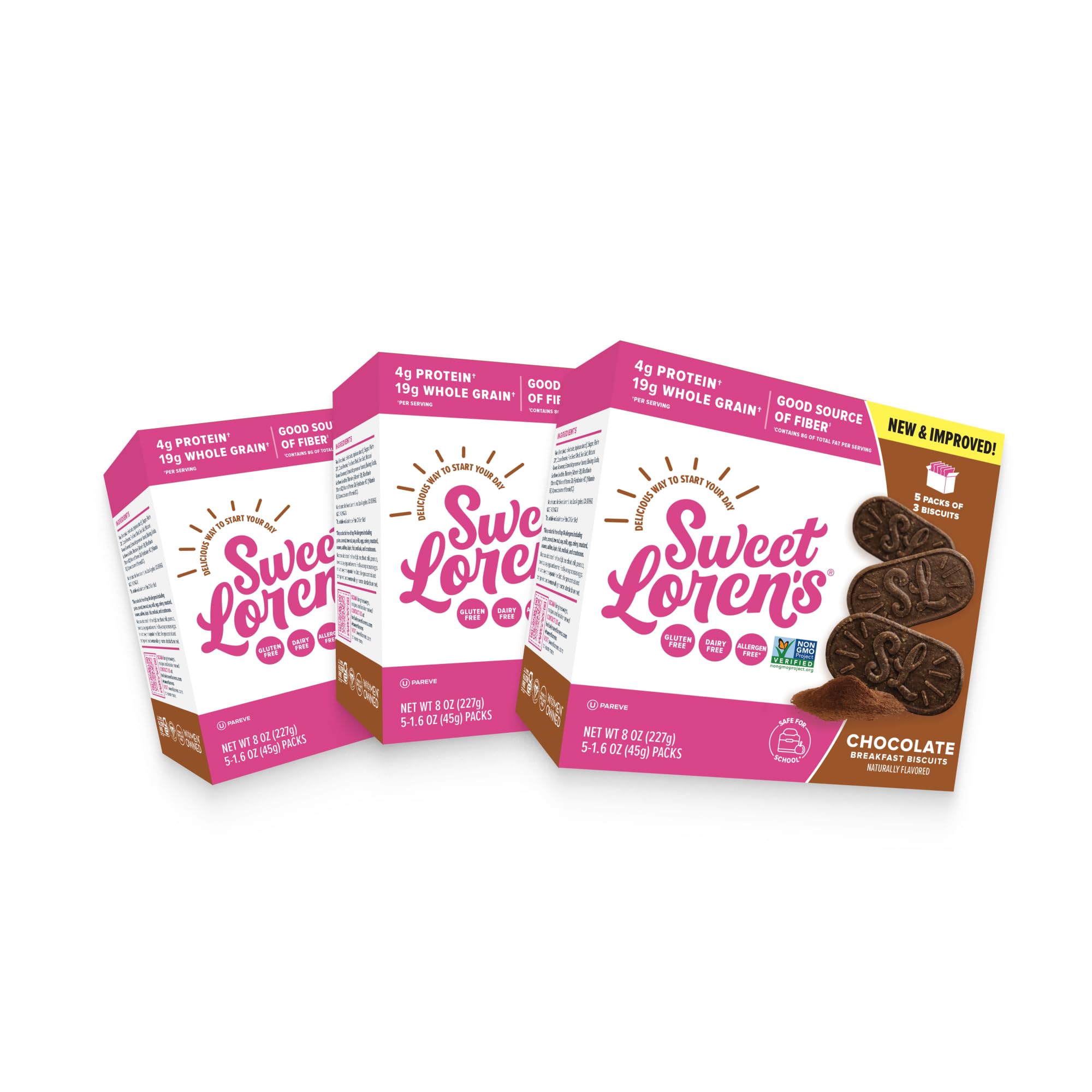 Sweet Loren's vegan chocolate biscuits nut-free packaging highlighting safe snack option.