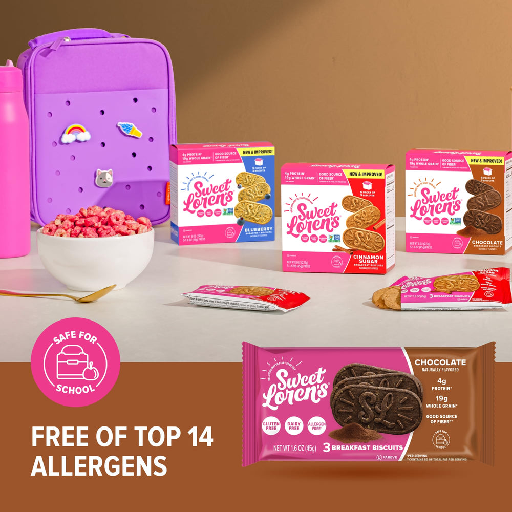 Sweet Loren's vegan chocolate biscuits on-the-go shot for a fast morning routine.