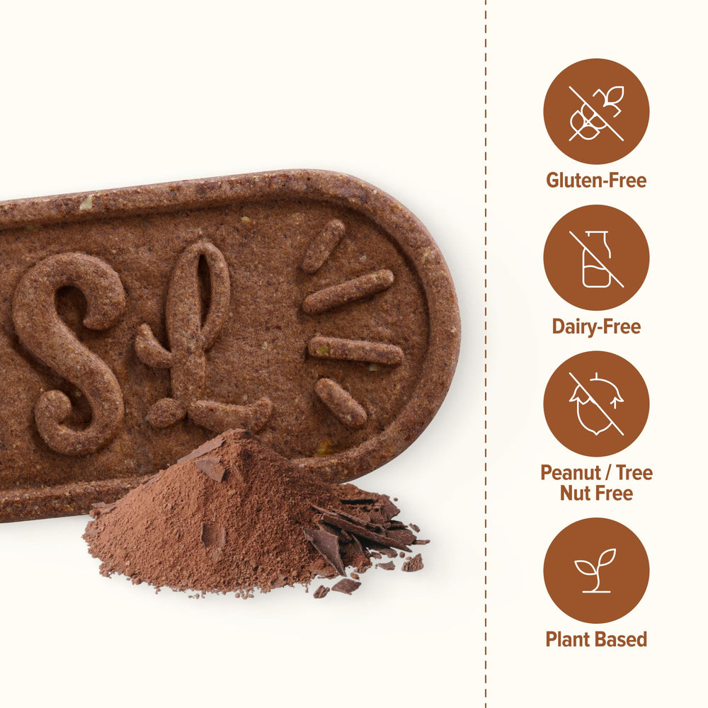 Sweet Loren's vegan chocolate biscuits open sleeve close-up illustrating texture for quick breakfasts.