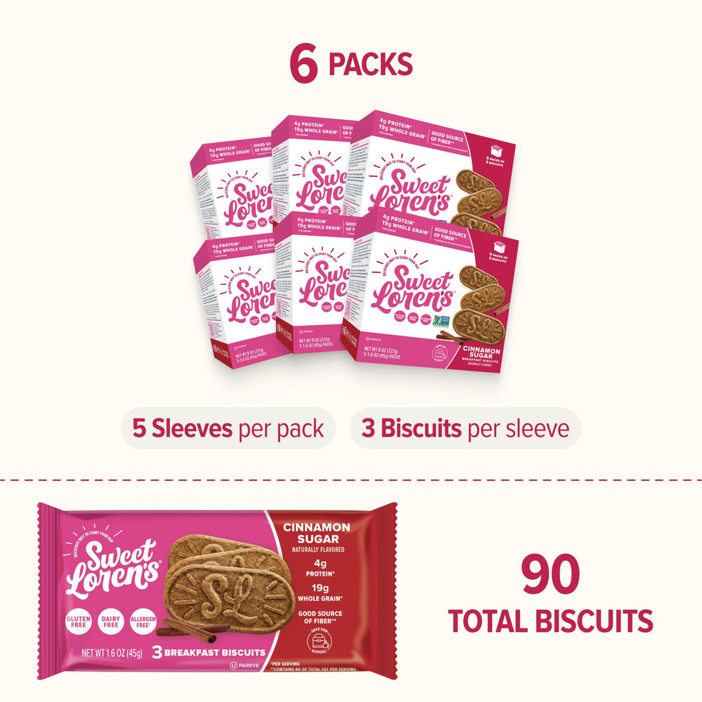 Sweet Loren's Cinnamon Sugar biscuits beside a coffee mug for quick mornings