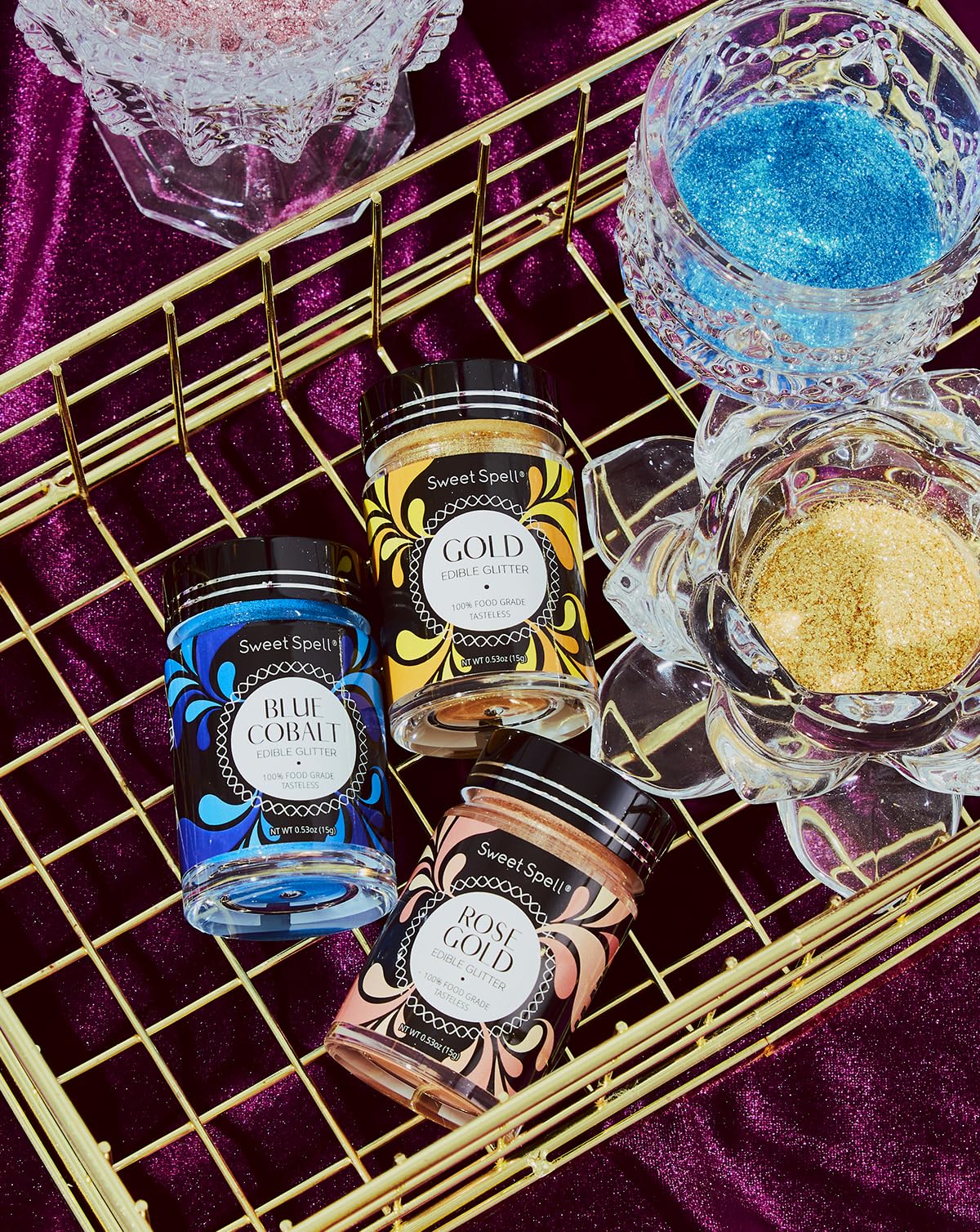 Sweet Spell blue edible glitter on fruit platters adds shimmering appeal.