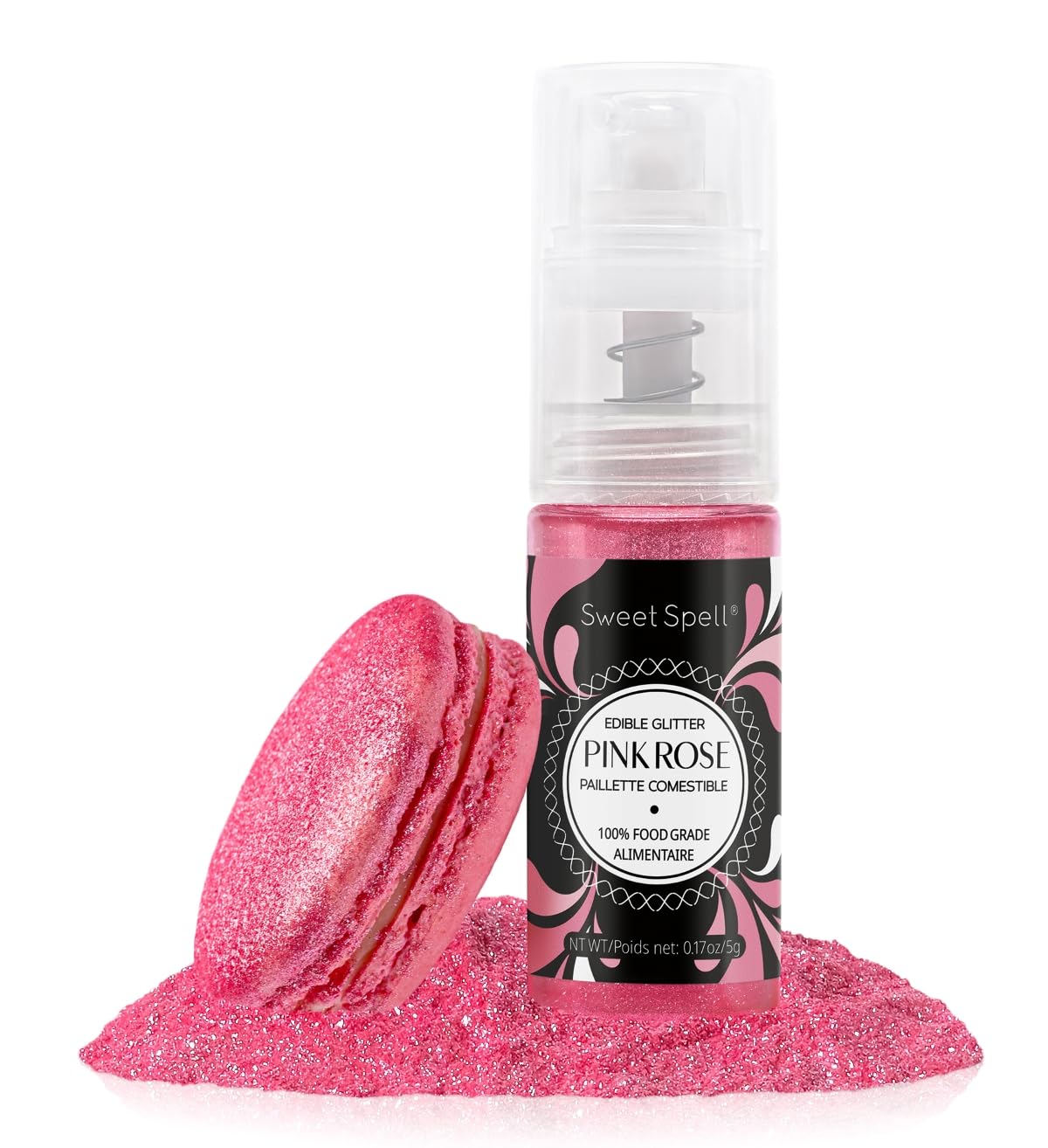 Sweet Spell pink glitter spray on cake for a professional finish and even shimmer