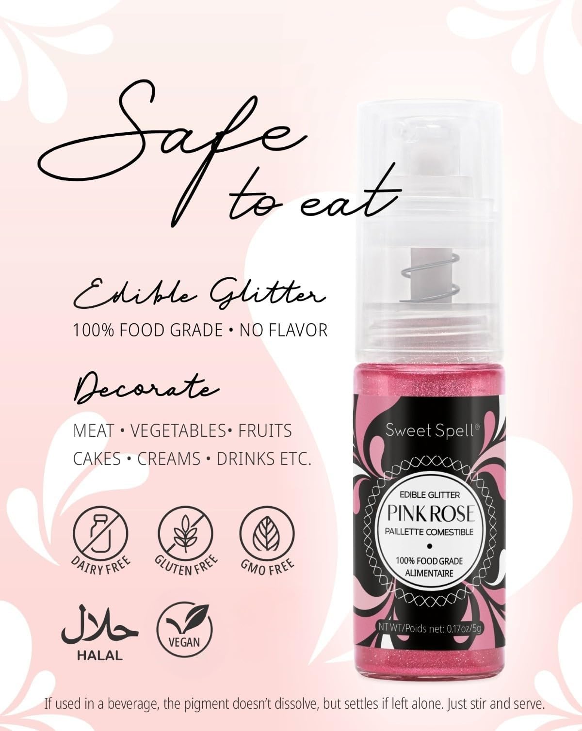 Sweet Spell pink glitter spray on coffee for a playful finish