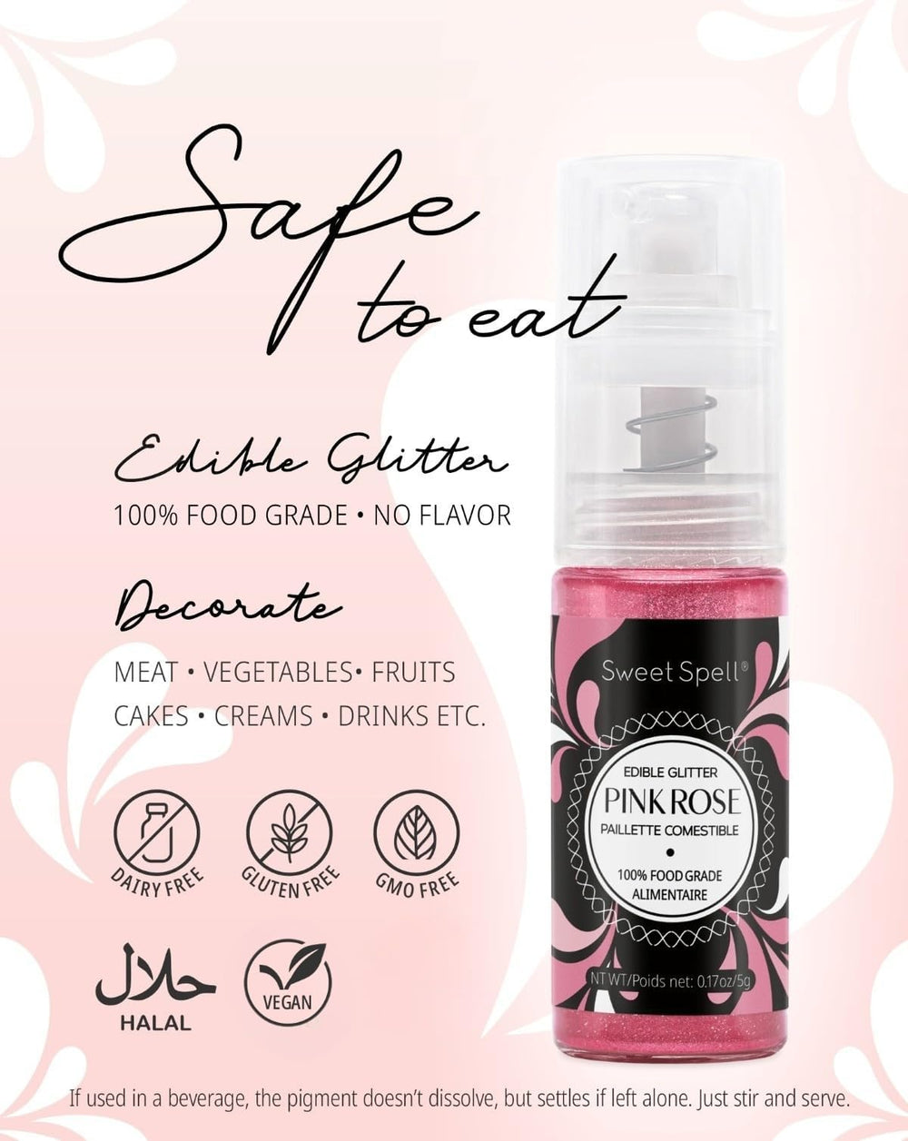 Sweet Spell pink glitter spray on coffee for a playful finish