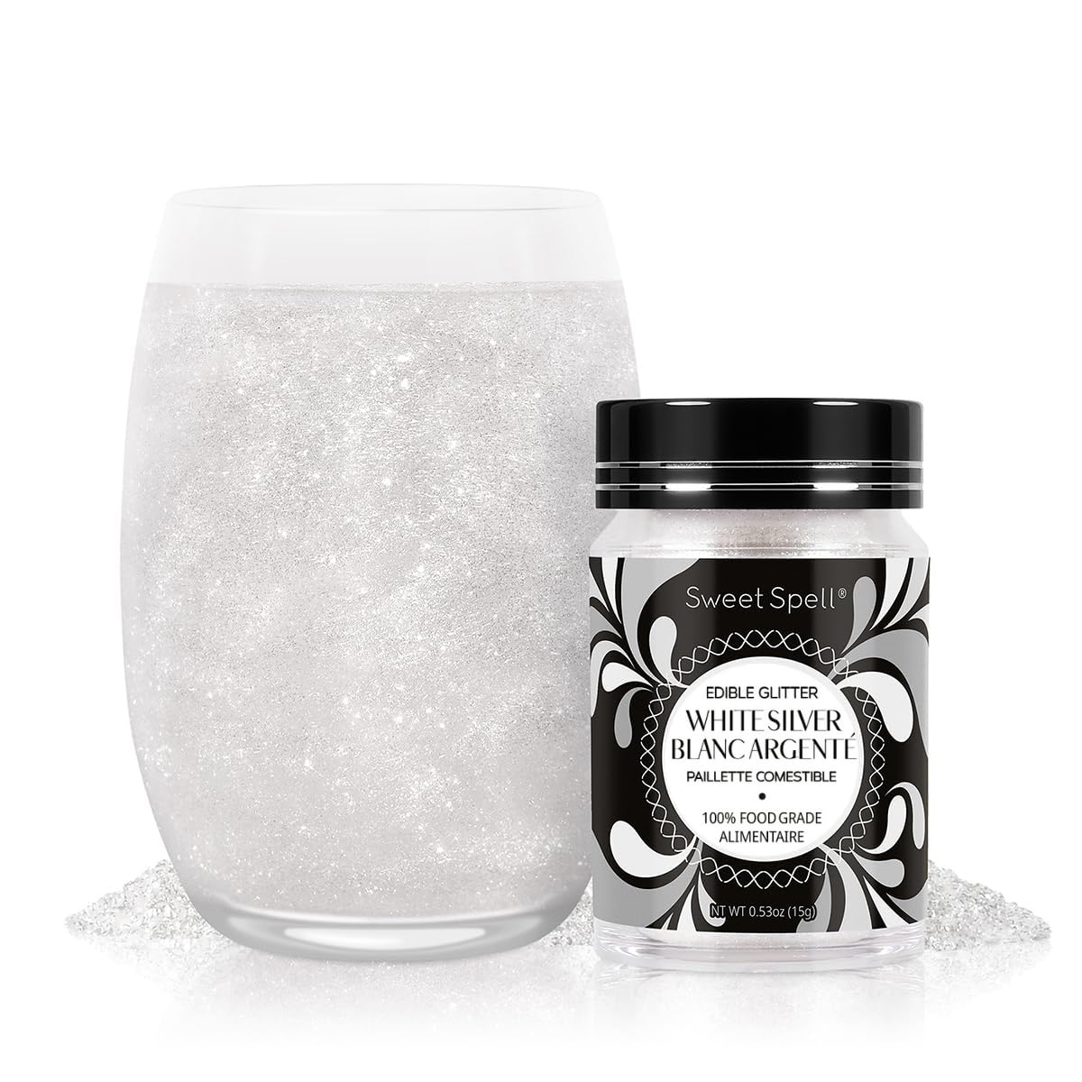 Sweet Spell drink glitter bottle pour adds edible shimmer to beverages