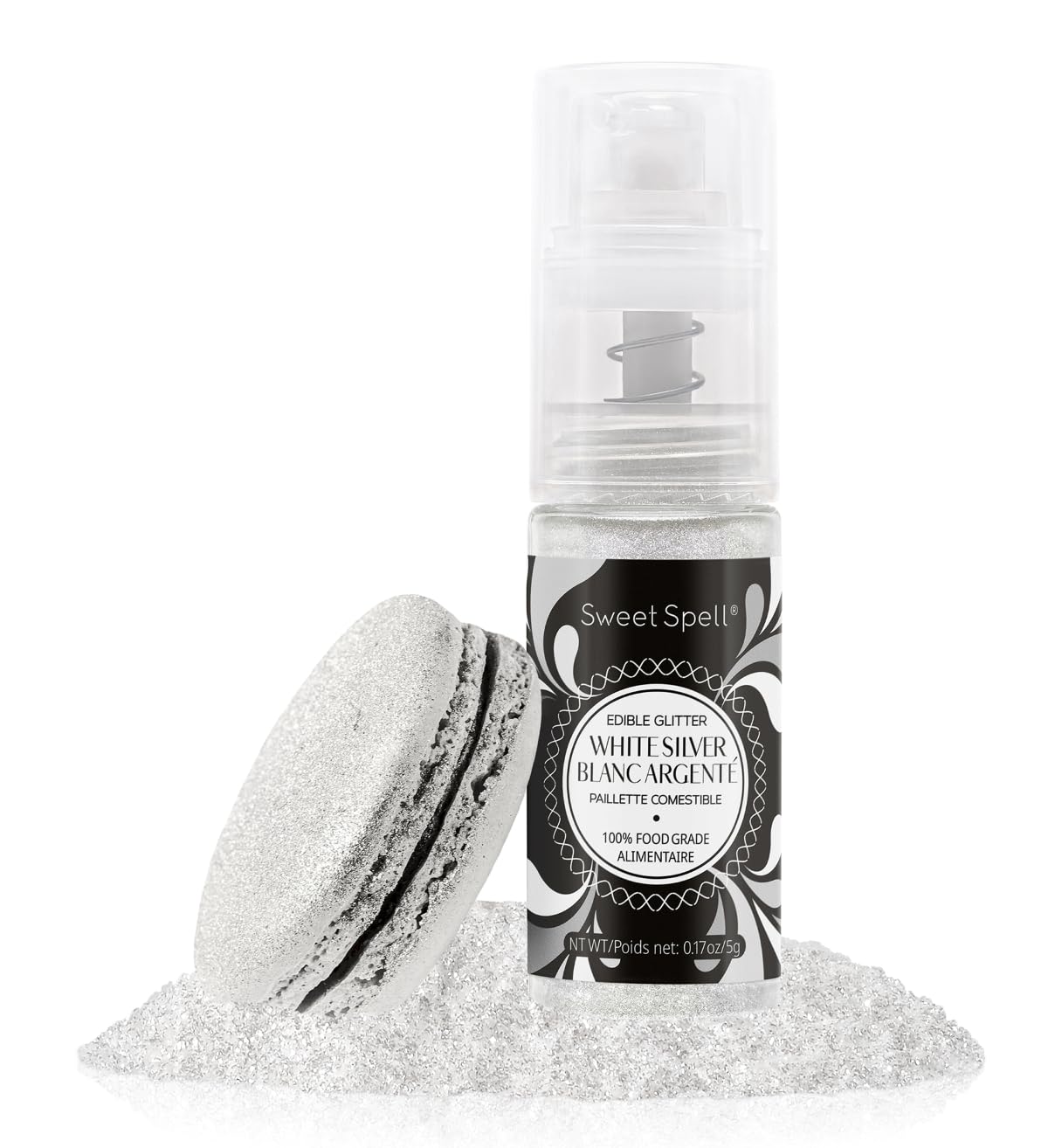 Sweet Spell edible glitter spray bottle adds a shimmering cake finish.