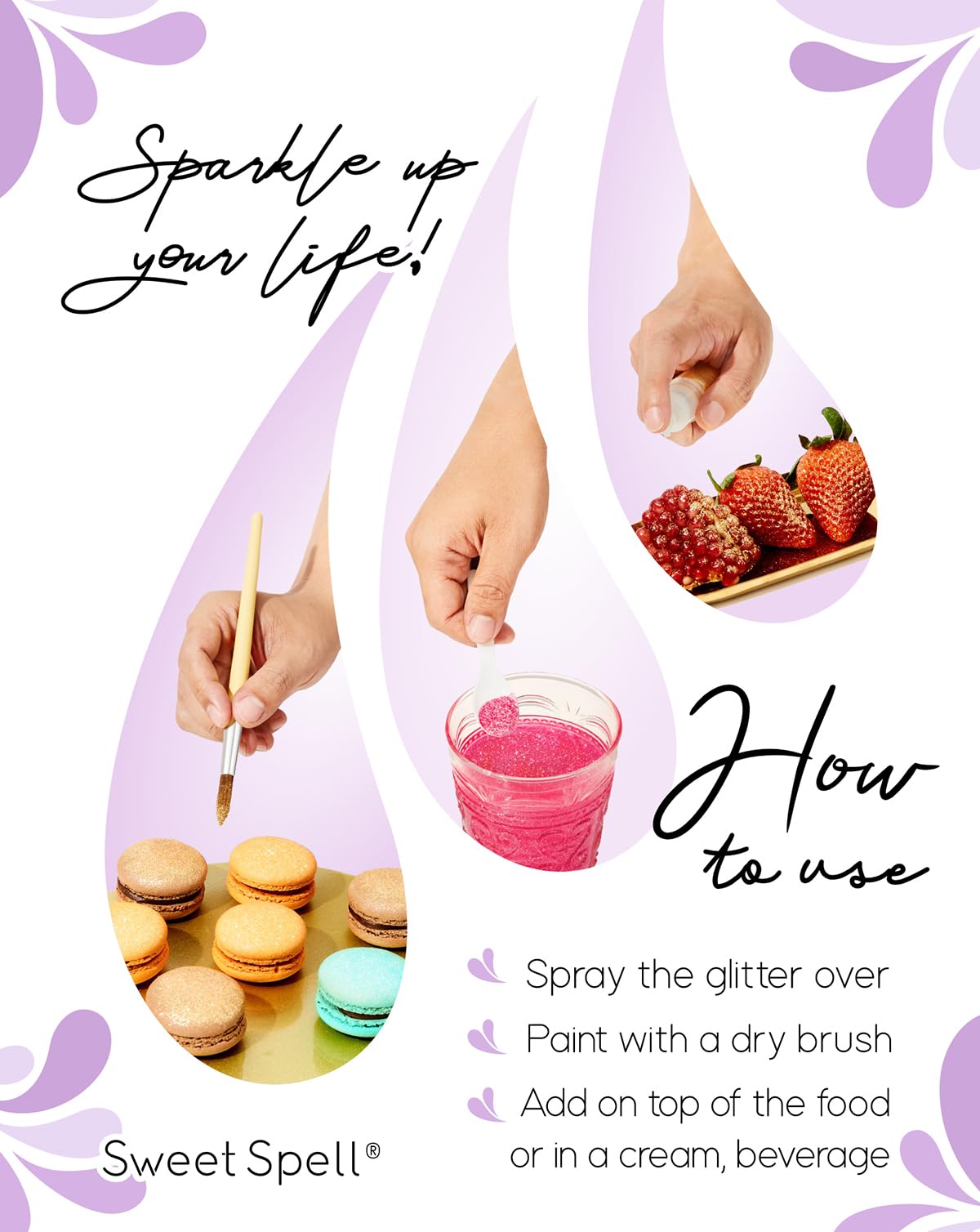 Sweet Spell purple glitter decorates cakes with radiant sparkle