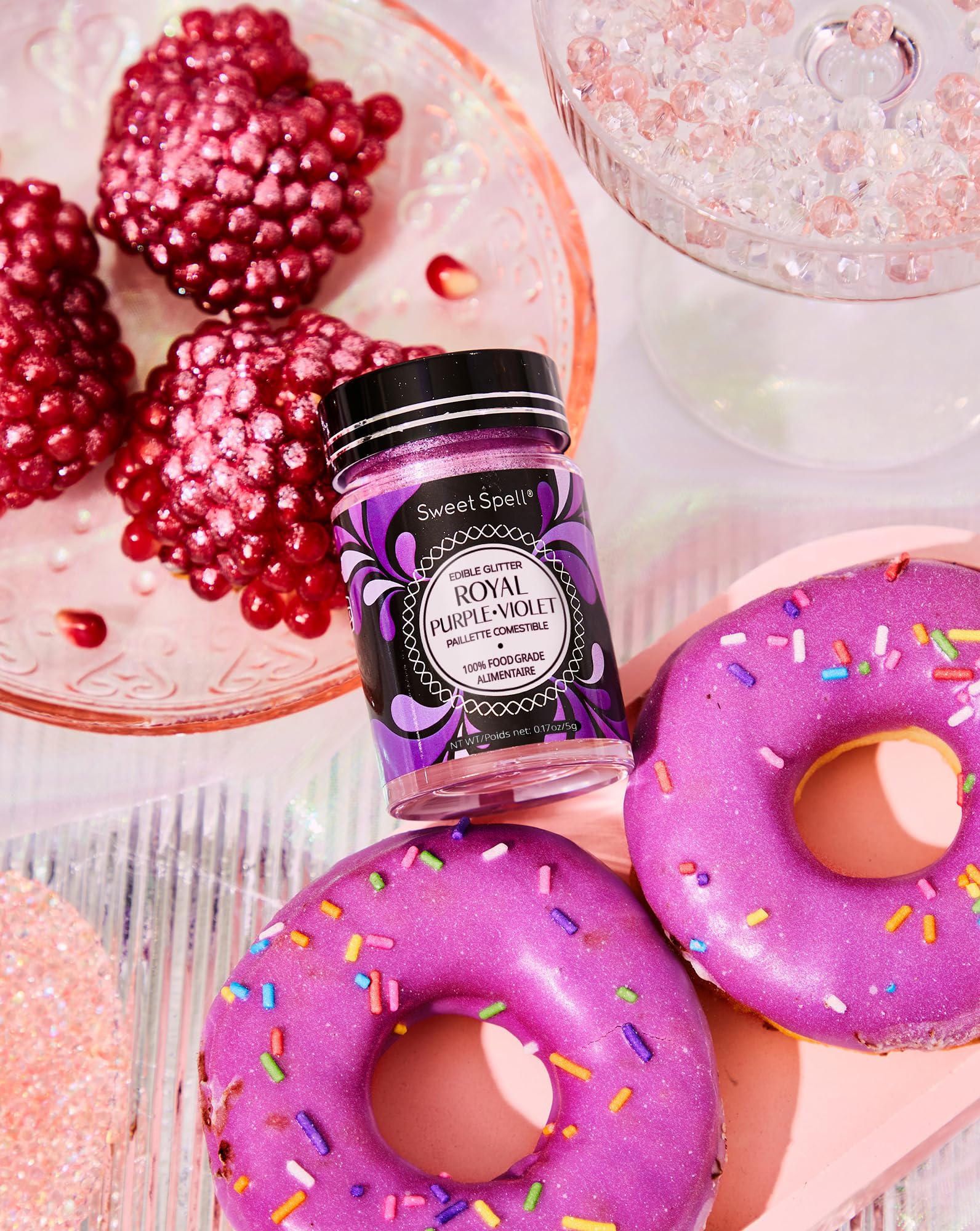 Sweet Spell purple glitter pour creates a sparkling cocktail finish
