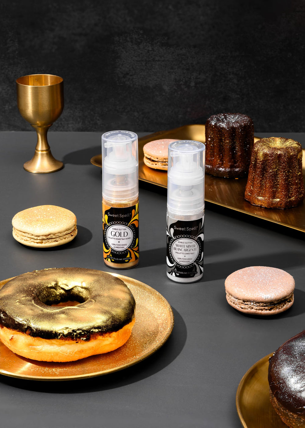 Sweet Spell glitter spray decorates fruit with edible gold sparkle