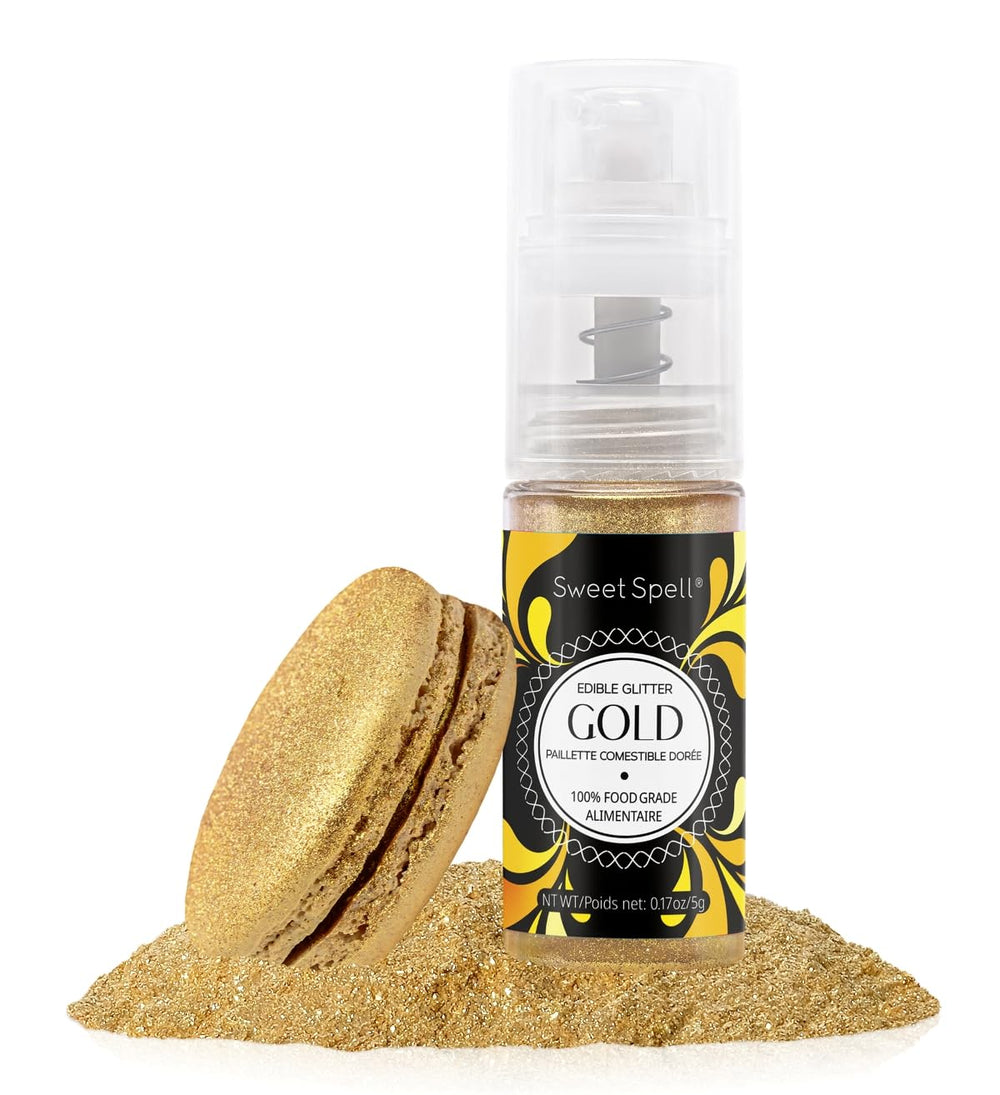 Sweet Spell edible glitter spray gold bottle for cake decoration and dessert finishing