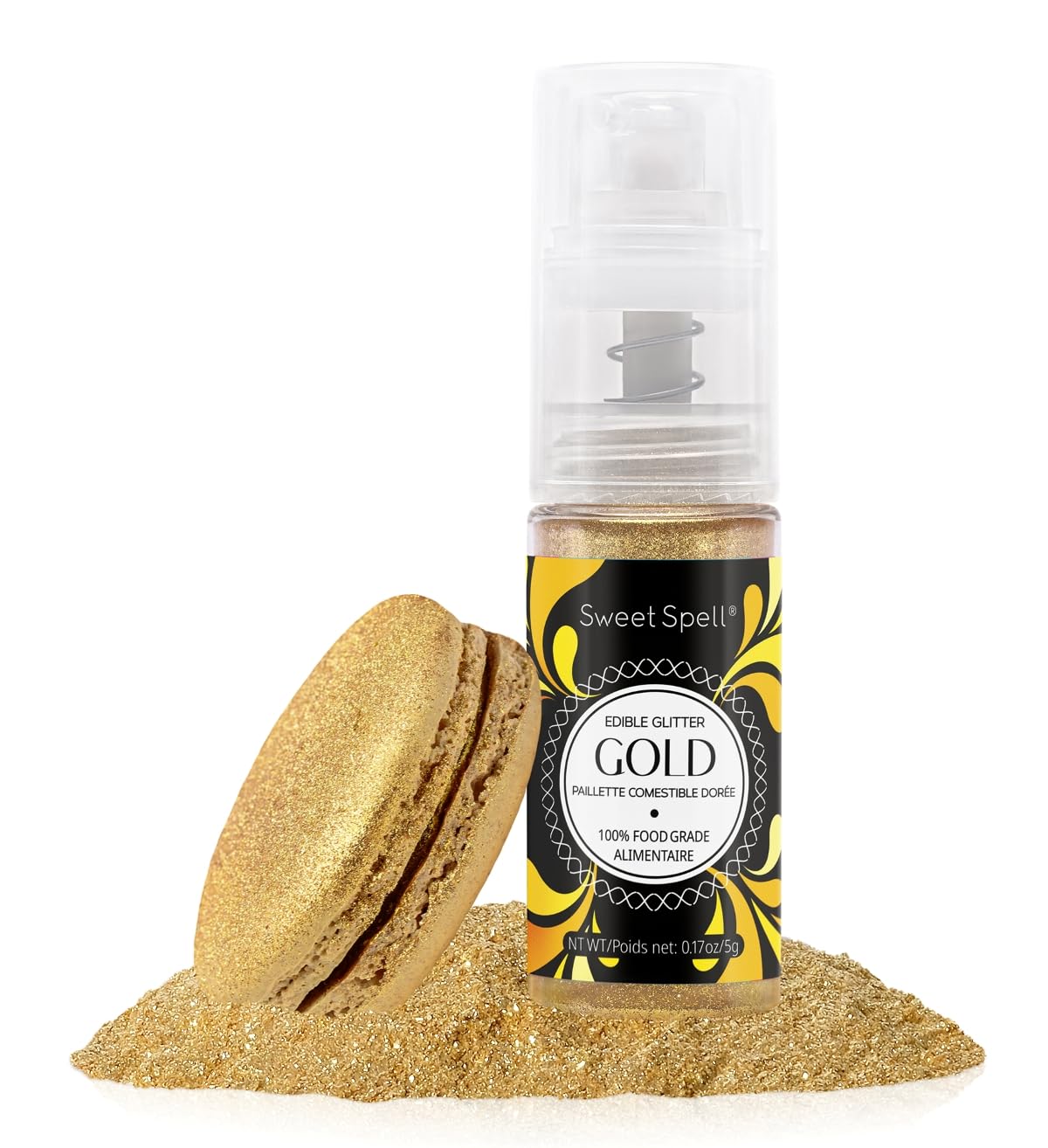 Sweet Spell edible glitter spray gold bottle for cake decoration and dessert finishing