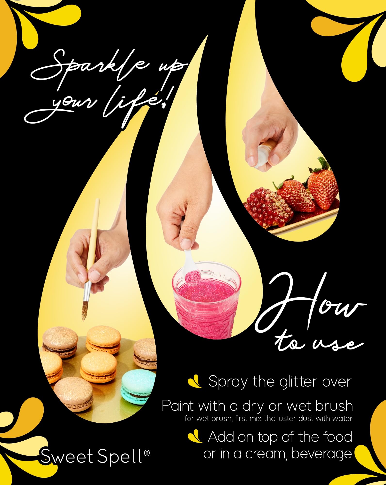 Sweet Spell Gold Luster Dust on fruit boosts festive presentation.