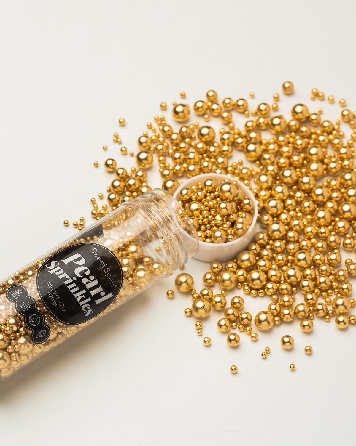 Sweet Spell 120g jar of lustrous pearls enhances dessert presentation.