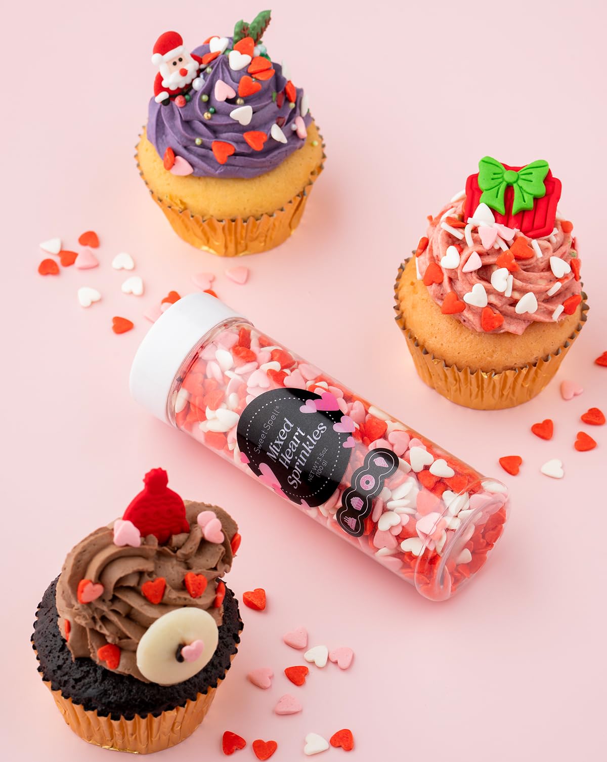 Sweet Spell heart sprinkles decorate cookies with rosy color.