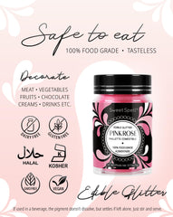 Sweet Spell pink edible glitter decorates cupcakes with radiant shine.