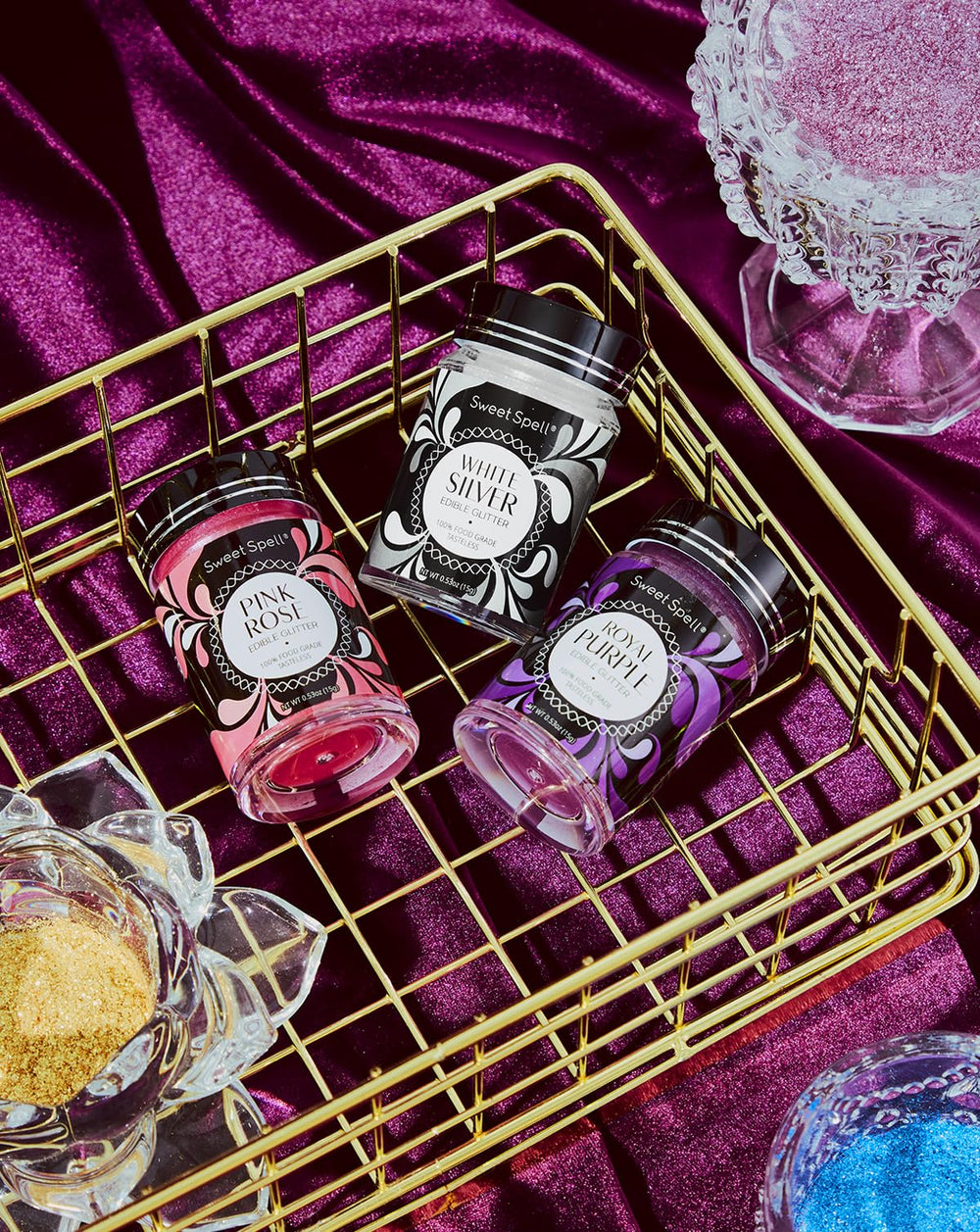 Sweet Spell pink edible glitter on fruit offers vibrant, photogenic presentation.