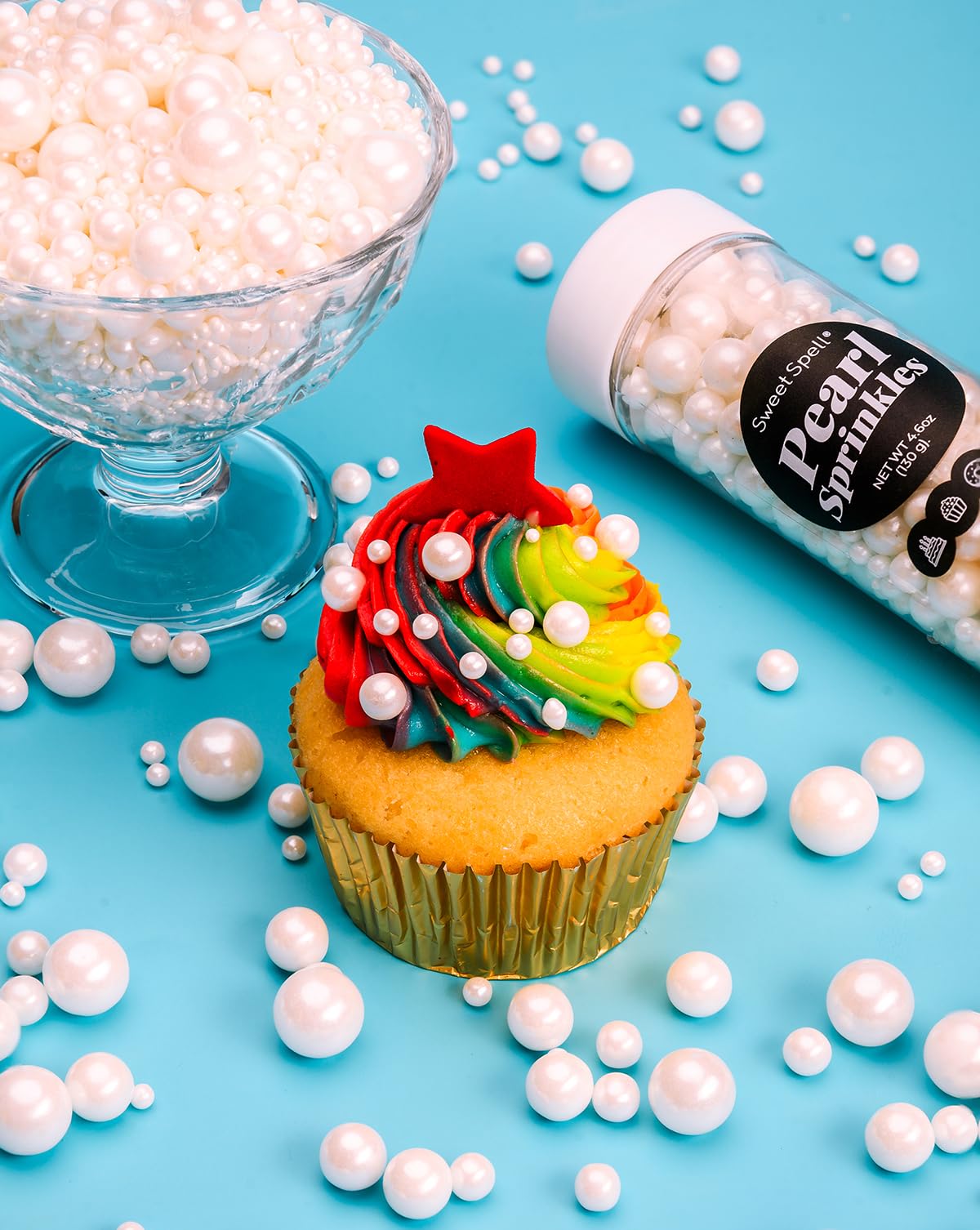 Sweet Spell White Pearl Sprinkles on ice cream as a sparkle.