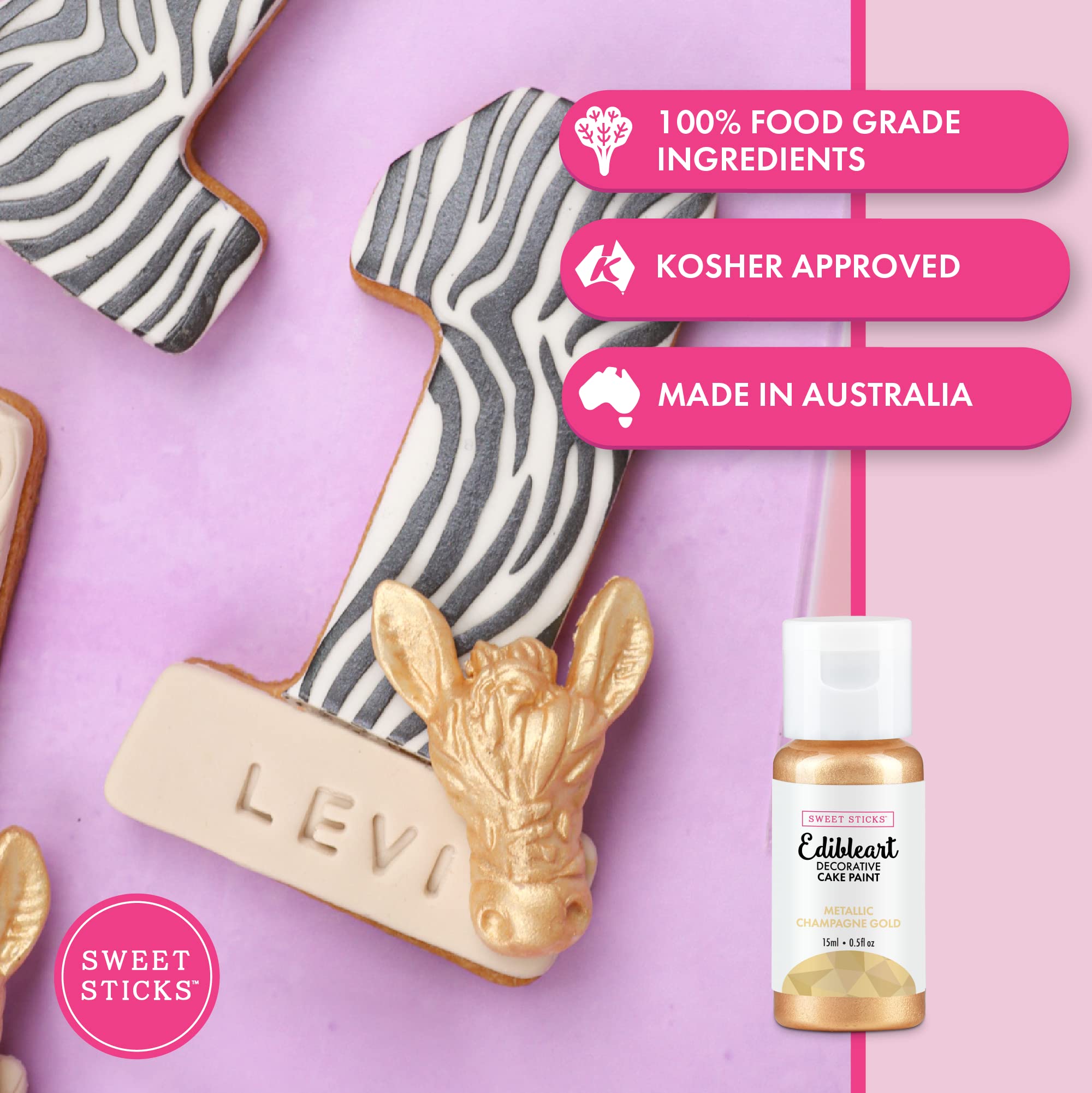 Sweet Sticks Champagne Gold on crusted buttercream adds metallic sheen