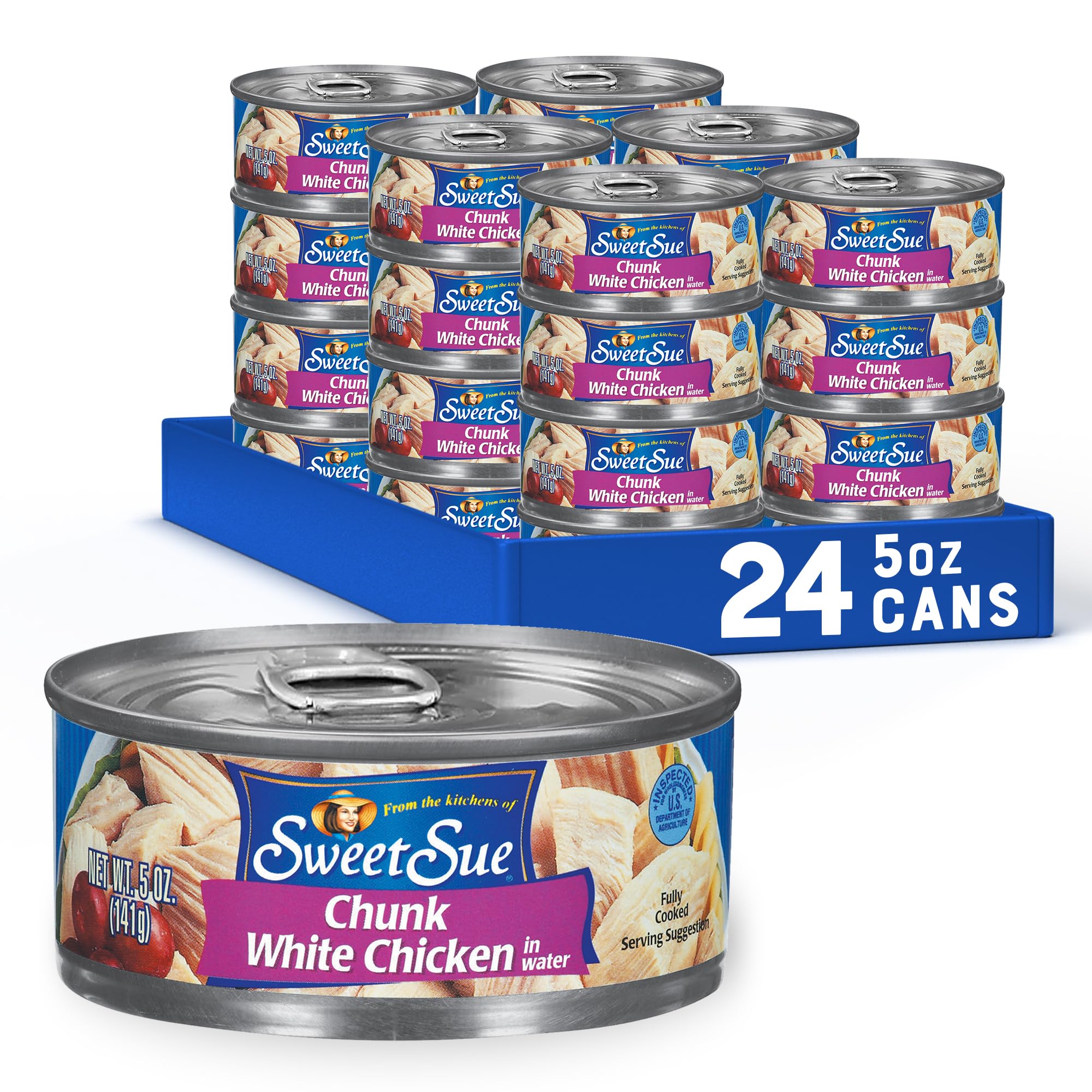 Sweet Sue canned chicken breast rib meat in water shown for versatile recipes