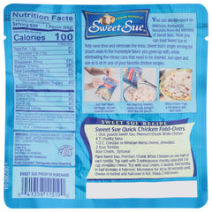 Sweet Sue chicken breast chunks in water deliver moist texture for casseroles.