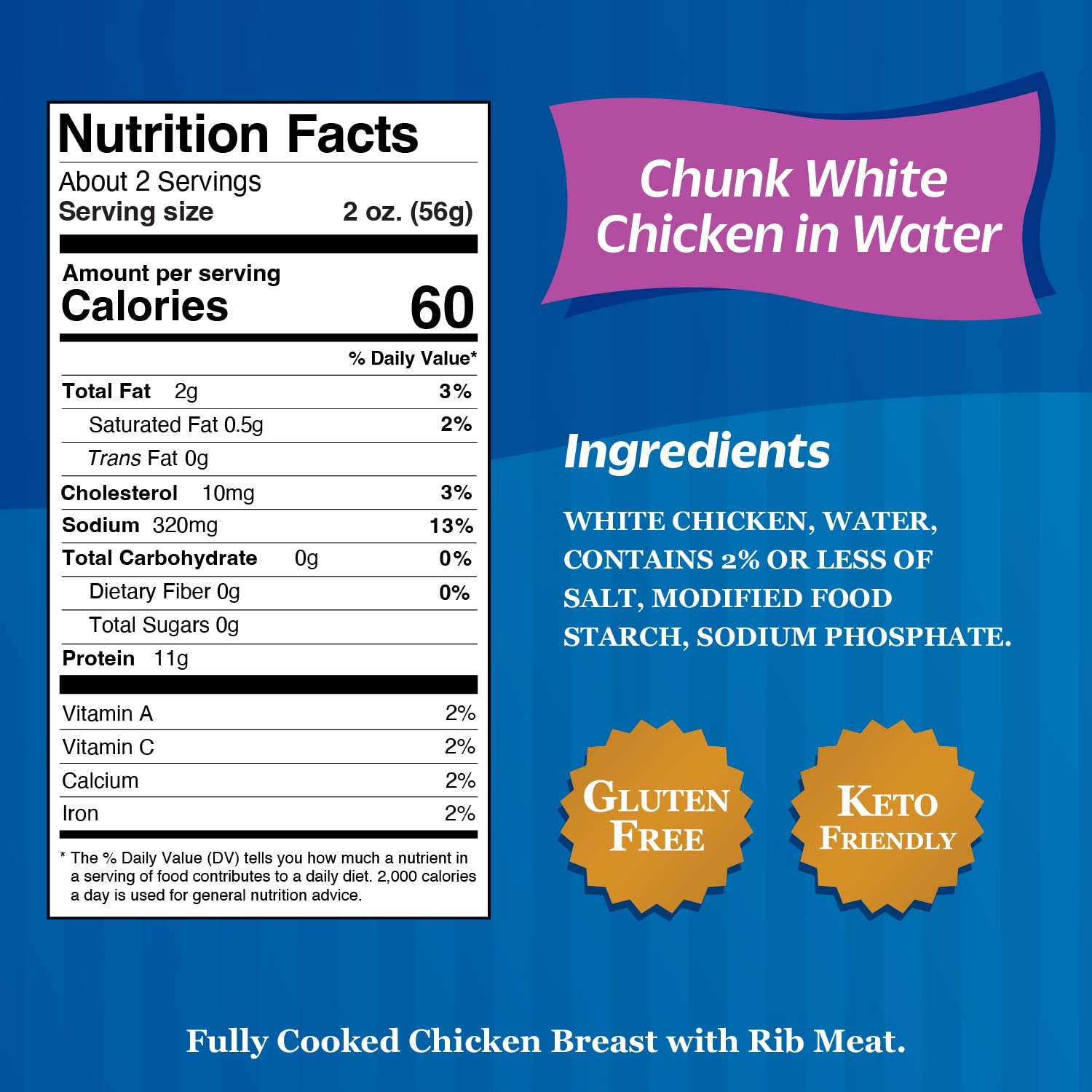 Sweet Sue chicken chunks in water close-up, moist and protein-packed