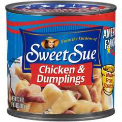 Sweet Sue Chicken & Dumplings can front view, ready-to-serve comfort for busy weeknights.