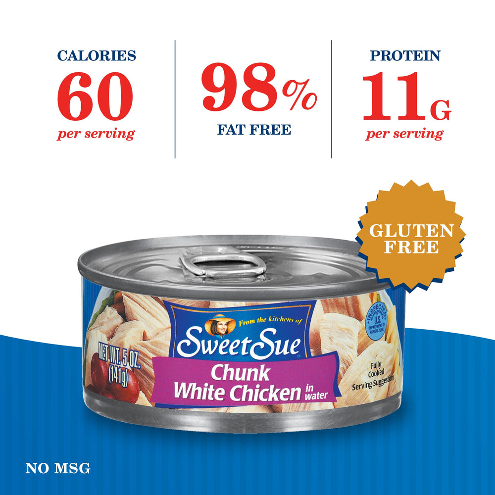 Sweet Sue open can with chicken ready to serve in a bowl