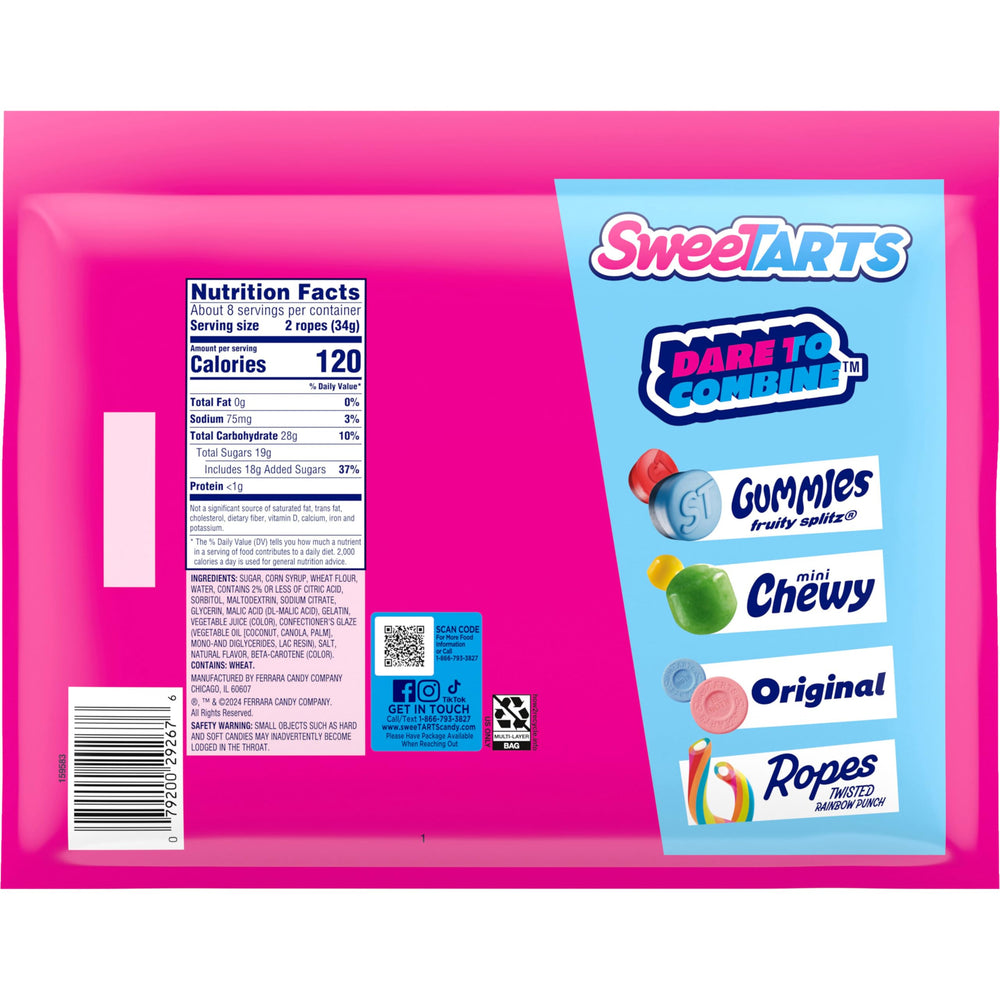 SweeTARTS Ropes Cherry Punch bag texture emphasizes flexible bite-size candy ropes.