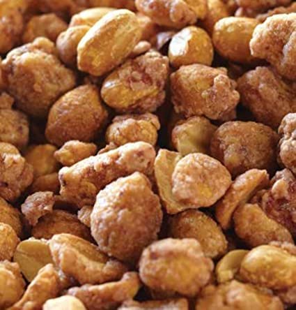 SweetGlob fresh roasted peanuts close-up showing rich toffee coating for gourmet bite.