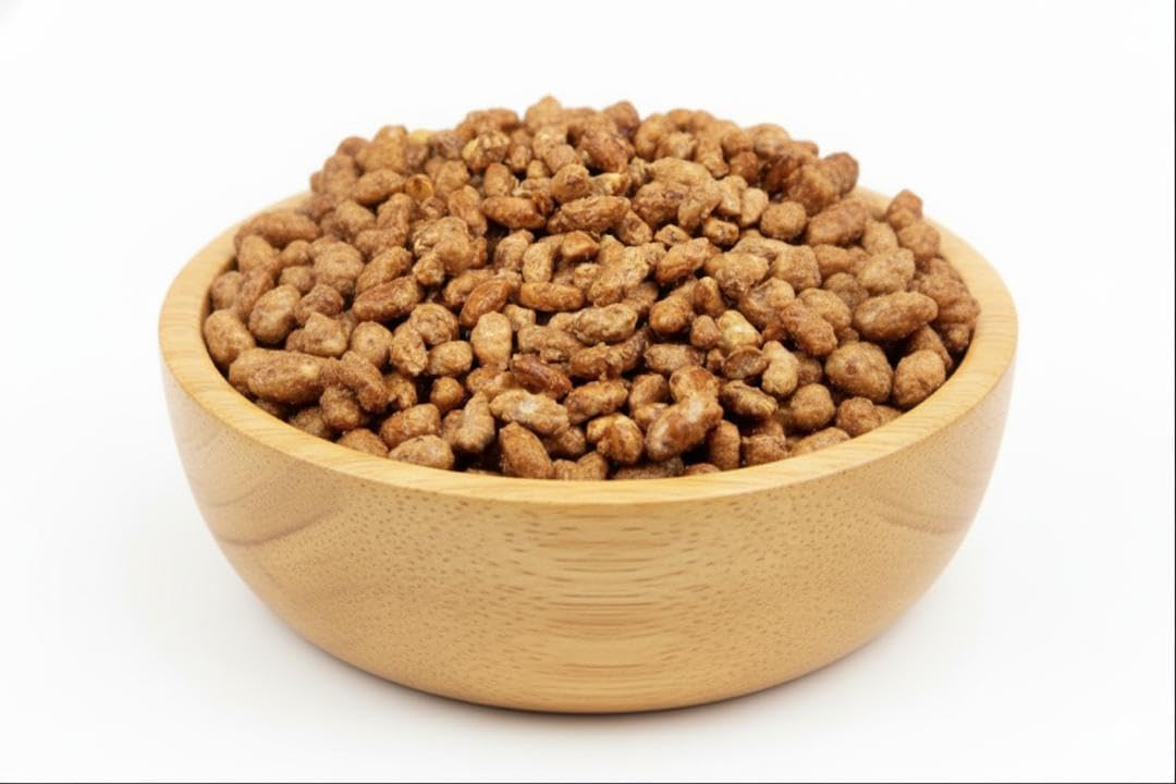 SweetGlob butter toffee peanuts in a gift jar, ready for gifting.