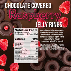 Close-up of SweetGourmet 1907 dark chocolate coating on jelly rings.